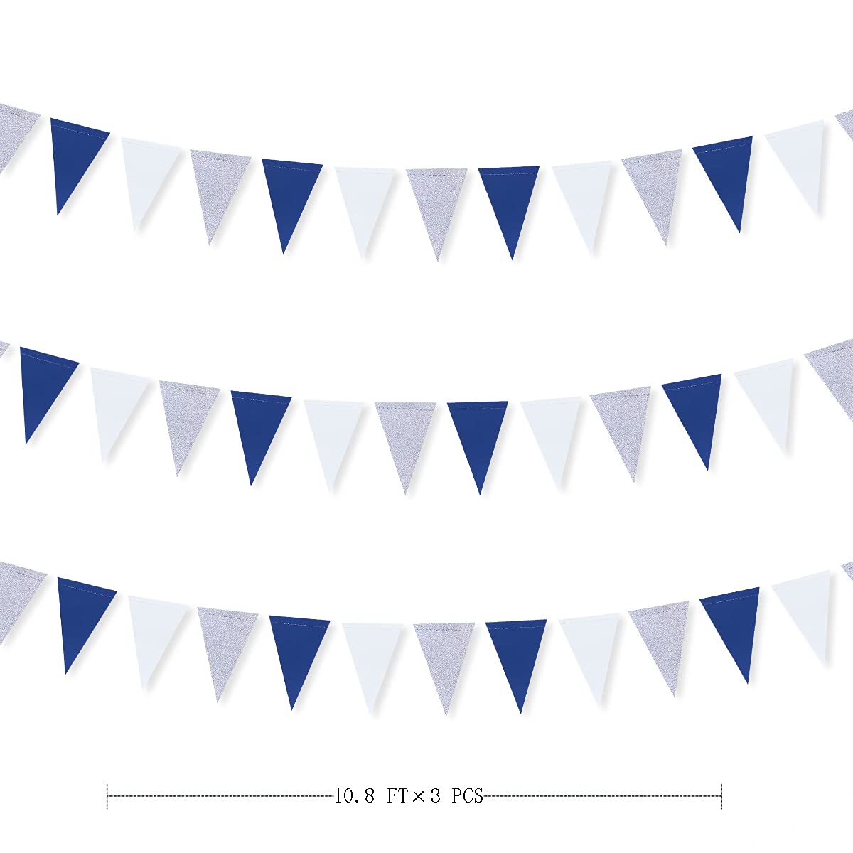 30 Ft Navy Blue White And Silver Party Decorations Royal Blue Triangle Flag Pennant Banner Bunting For Graduation Birthday Weddi